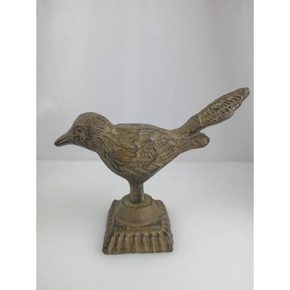 Cast Iron Bird On Pedestal Perch Figurine Statue Decor Paperweight